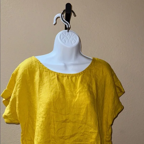 Terzo Millenno Gold Yellow Women's High Low Button Back Linen Top Women’s Size S - Picture 2 of 6
